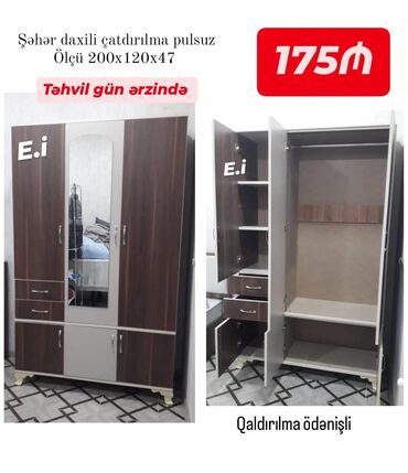 Dolablar: *3 qapılı dolab 175Azn💥* ✔️rəng seçimi var ✔️ Material: çölü 18lik