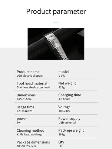 Mašinice za šišanje: Masinica za sisanje Trimer VGR dinara Napon: 100-240V Snaga: 5V — 6