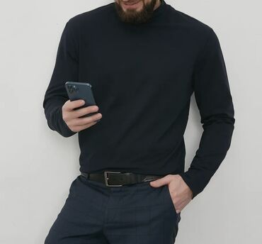 ремень из натуральной кожи крокодила: Лонгслив, Bochetti, 54 размер, тёмно-синий, воторник стойка. смотрите