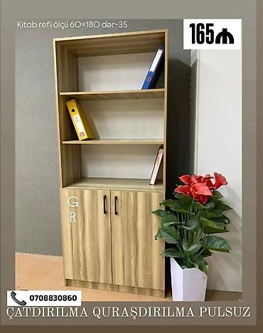 книжные полки баку: Kitab rəfi – ölçü: 60 × 180, dərinlik 35 sm. Üst hissədə 3 açıq rəf — 1