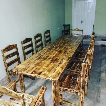 Bağ, çöl masa və oturacaq dəstləri: Yeni, Kvadrat masa, Açılmayan, Stullar ilə, Taxta, Azərbaycan — 4
