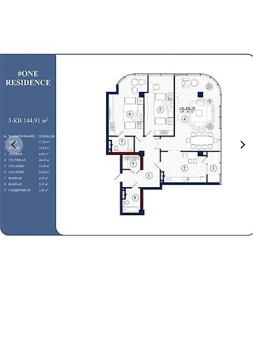 145: 3 комнаты, 145 м², Киргизия 1 Элитка, 17 этаж, ПСО (под самоотделку) — 1