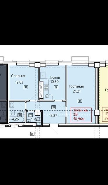Продажа квартир: 2 комнаты, 59 м², Асанбай мкр Элитка, 4 этаж, ПСО (под самоотделку) — 3