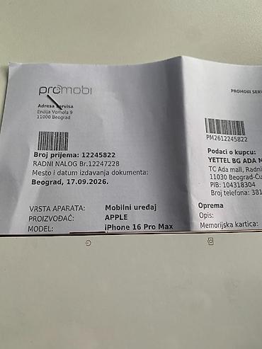 Apple iPhone: Na prodaju Iphone 16 pro max 256 gb, nov, star 1 dan, nije ni upaljen — 2