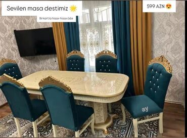 Sifarişlə masa və oturacaq dəstləri: Dördbucaq masa, Qonaq otağı üçün, Digər adam sayı, Zəmanətsiz — 12