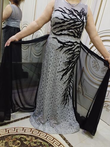 Ziyafət donları: Zərif axşam/ziyafət geyimi - Rəng: gümüşü boz krujeva əsas, qara — 9