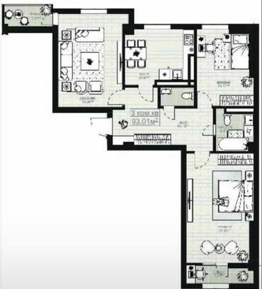 osh flat: 3 комнаты, 93 м², Элитка, 12 этаж, ПСО (под самоотделку)