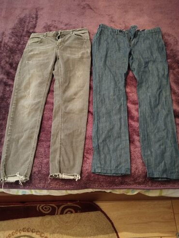 Tavalar: İki cüt kişi şalvarı dəsti - Sol model: boz rəngli jeans. Beş