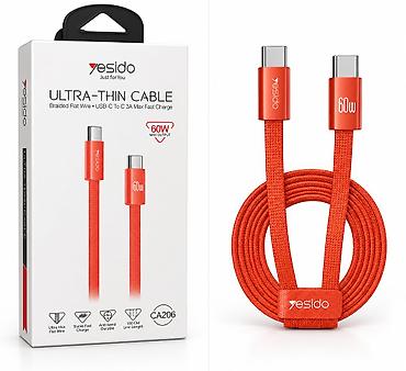 usb kabel iphone: Yesido CA206 USB-C to USB-C şarj/data kabeli - Güc: 60W Max (3A — 1