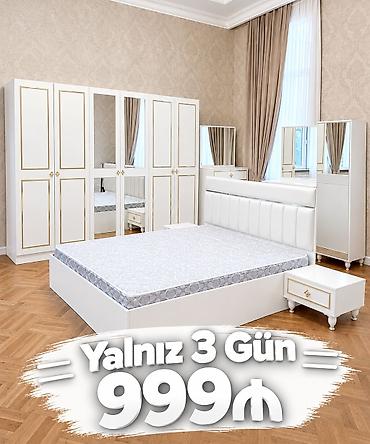Ağ-qızılı dizaynda yataq otağı dəsti -Komplekt: • 2 nəfərlik çarpayı