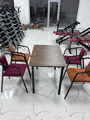 stoll: Metall karkaslı masa-stul dəsti - Komplekt: 1 ədəd düzbucaqlı masa + — 4