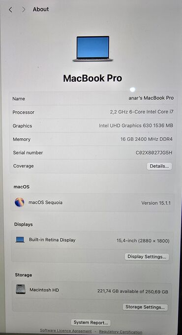 Apple MacBook: İşlənmiş Apple MacBook, 15 ", Apple M2 Pro, 256 GB, Ünvandan götürmə