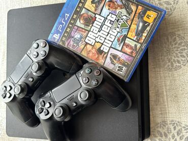 PS4 (Sony Playstation 4): ✅Playstation 4 slim 500GB ✅Üzərində 2original dualshock və gta 5 oyun