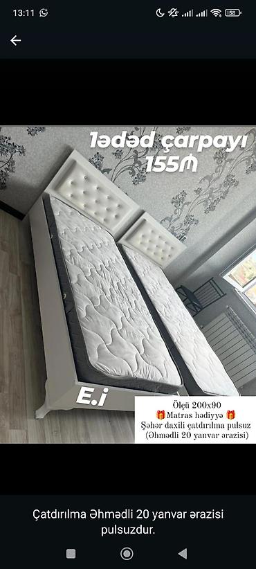 Məhsul: Tək nəfərlik çarpayı - Ölçü: 200x90 sm - Başlıq hissəsi