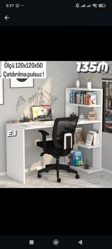 işçi masa: Ofis/iş masası və rəfli künc iş stolu - Ölçü: 120x120x50 sm - Sadə və — 1