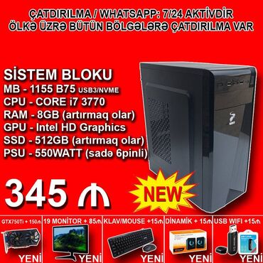 lga 1151: Sistem Bloku "Sarko DDR3 1155 B75/Core i7 3770/8GB Ram/512GB SSD" Ofis