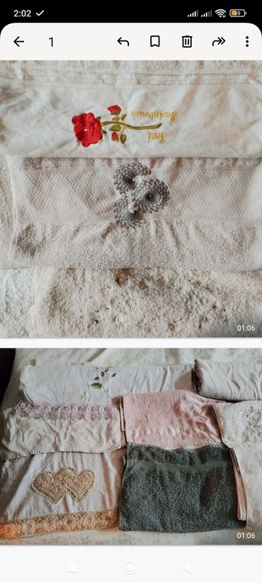 Kurtkalar: Məhsul: Dəsmal və yastıq/örtük dəsti Tərkib: - Müxtəlif ölçülü 12+ — 5