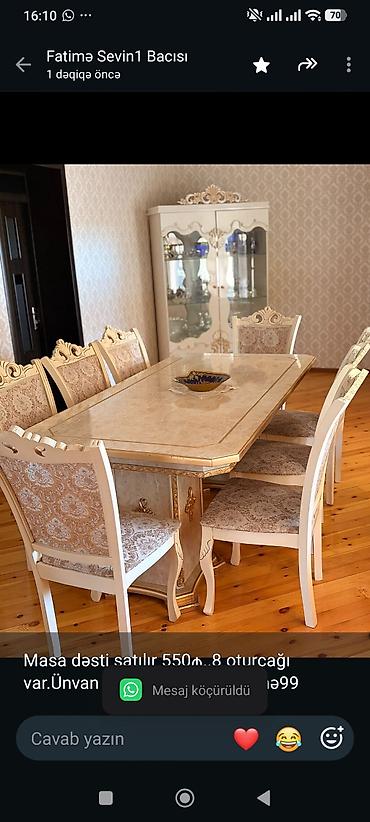 Masa dəsti satılır 550₼. 8 oturcağı var.Ünvan zirə