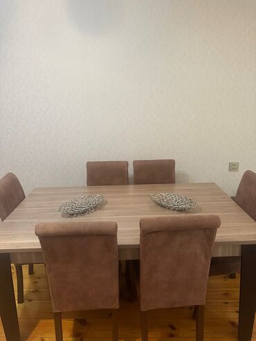 Masalar: Qonaq otağı üçün, İşlənmiş, Kvadrat masa, 6 stul
