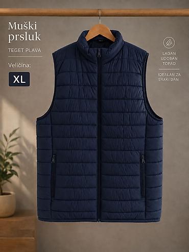 teddy kaput akcija: Teget plavi prošiveni muški prsluk dostupan u velicini XL — 1