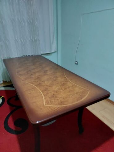 stol taxta: Qonaq otağı üçün, İşlənmiş, Açılan, Dördbucaq masa, 6 stul, Azərbaycan