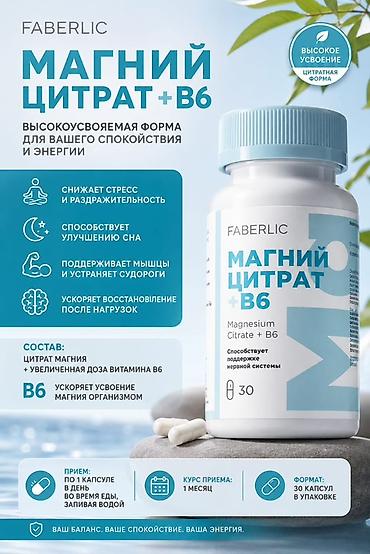 Личные вещи: Цитрат магния, Для энергии и силы, Faberlic/Фаберлик, Для взрослых, Капсулы, Новый — 1
