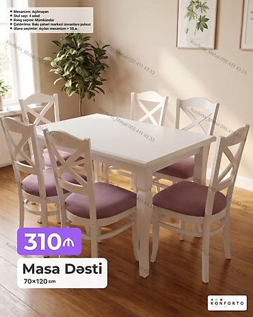 Masa Dəsti – 70×120 sm - Masa mexanizmi: Açılmayan - Stul sayı: 4