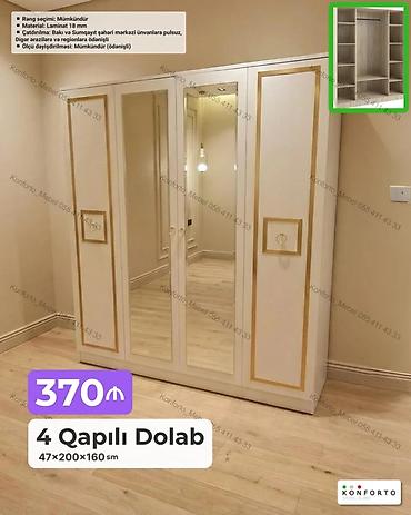4 qapılı geyim dolabı - Ölçü: 47 × 200 × 160 sm - Material: 18 mm