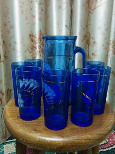 стаканы стекло: Набор посуды синего стекла
