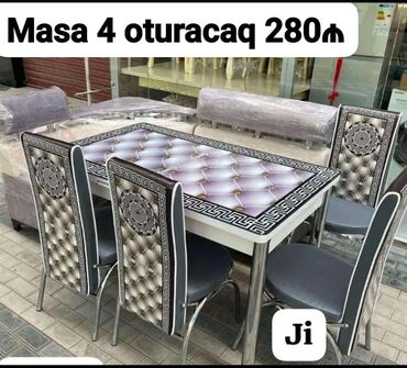 Masa və oturacaq dəstləri: Mətbəx üçün, Yeni, Açılan, Dördbucaq masa, 4 stul — 7