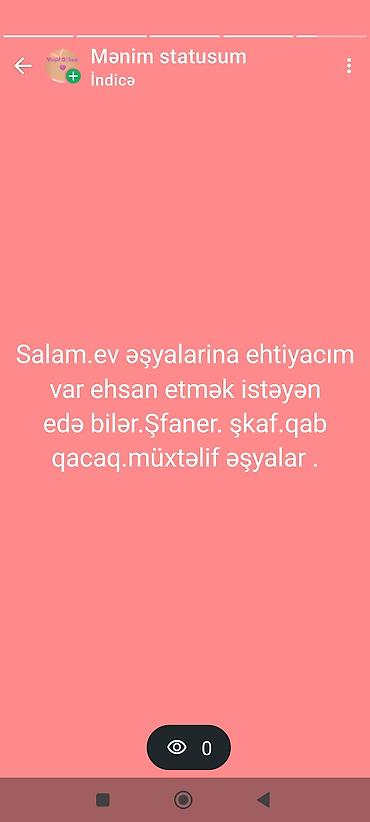 hardan almaq olar: Xidmət: Ev əşyalarının ianə yolu ilə qəbul edilməsi Təsvir: - Ev üçün — 1