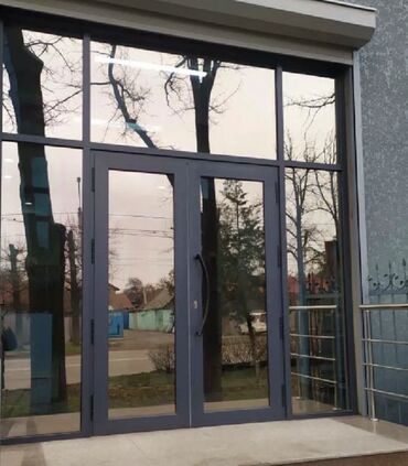 перегородка из пластика: Входная группа из алюминиевого профиля с панорамным остеклением. -