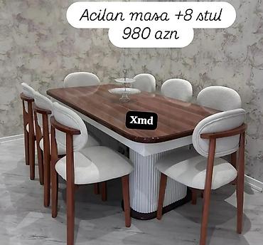 taxda stolpa: XMD Mebel – Yemək masası və stul dəsti - Masa ölçüsü: 1×2 m - Qiymət — 9