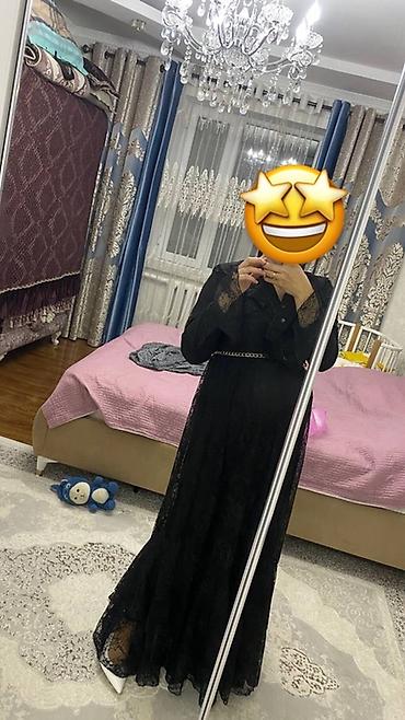 Женская одежда: Элегантное вечернее платье в пол из чёрного кружева. Размер М, Л — 2