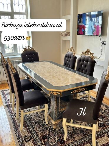 ikinci əl stul stol: Qonaq otağı üçün, Yeni, Açılmayan, Dördbucaq masa, 6 stul, Azərbaycan