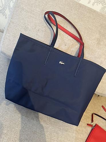барсетки lacoste: Сумка-Lacoste с косметичкой - Цвет: темно‑синий с контрастной красной — 1