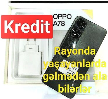 rayon qeydiyyat ile kredit telefon: Oppo A78, 256 GB, rəng - Qara, Zəmanət, Kredit, Barmaq izi