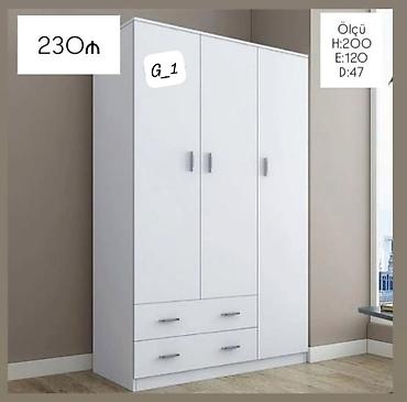 paltar asilqan: Ağ rəngli 3 qapılı paltar dolabı, klassik minimalist dizayn. Aşağı — 1