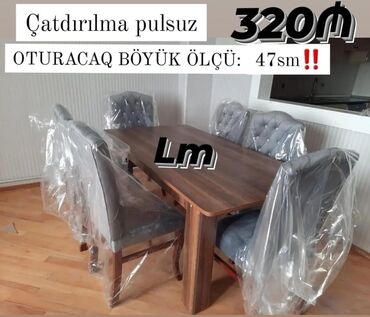 Masalar: Qonaq otağı üçün, Yeni, Açılmayan, Dördbucaq masa, 6 stul