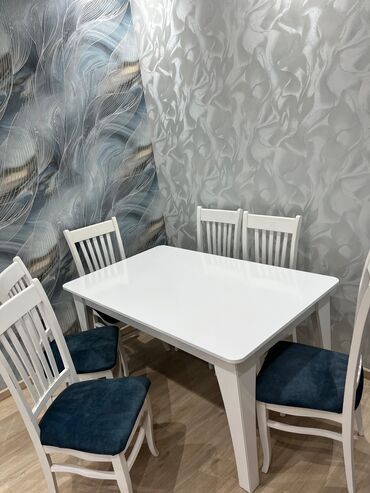 parda tül: Mətbəx üçün, Yeni, Açılmayan, Dördbucaq masa, 6 stul