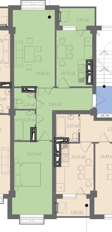 квартира аренда дордой: 2 комнаты, 65 м², Элитка, 4 этаж, ПСО (под самоотделку)