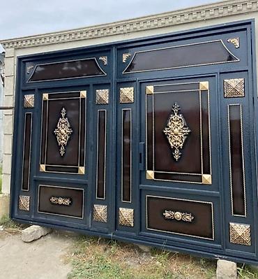 peredok 07 sekilleri: Metall darvaza və giriş qapıları – dekorativ döymə elementli, ikitaylı — 4