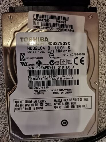 ssd har disk: Toshiba HDD 320gb 5400rpm 2.5(notebook, laptop, notbuk üçün disk) (SSD