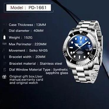 Ručni satovi: PAGANI DESIGN PD-1661 - Zelena - Rolex Submariner Homage Potpuno nov — 16