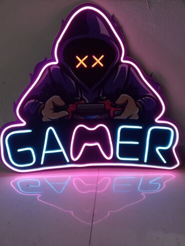 кольцевая лампа купить: Neon LED “GAMER” divar işığı - Dizayn: Qapüşonlu oyunçu fiquru
