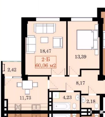ихлас 8 мкр: 2 комнаты, 60 м², Элитка, 12 этаж, ПСО (под самоотделку)