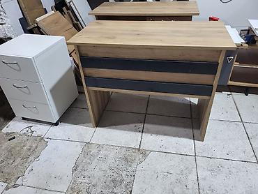 Ofis mebeli: Kompakt iş masası – təbii ağac teksturalı laminat səth. - Ölçü — 6