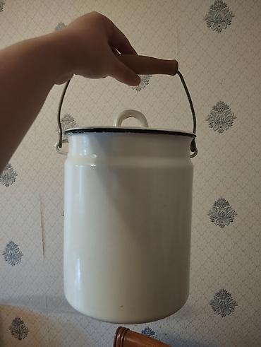 Ev və bağ: Emallı metal vedrə-qazan (qapaqlı) - Material: emallı polad, ağ rəng — 1