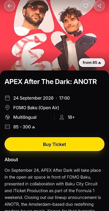 Musiqiçilər: APEX After The Dark: ANOTR — açıq havada musiqi gecəsi - Tarix və — 1