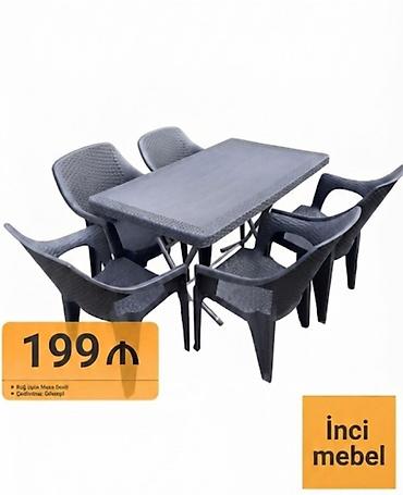 balkon şkaf: Yeni, Dördbucaq masa, 6 stul, Açılmayan, Stullar ilə, Plastik — 1